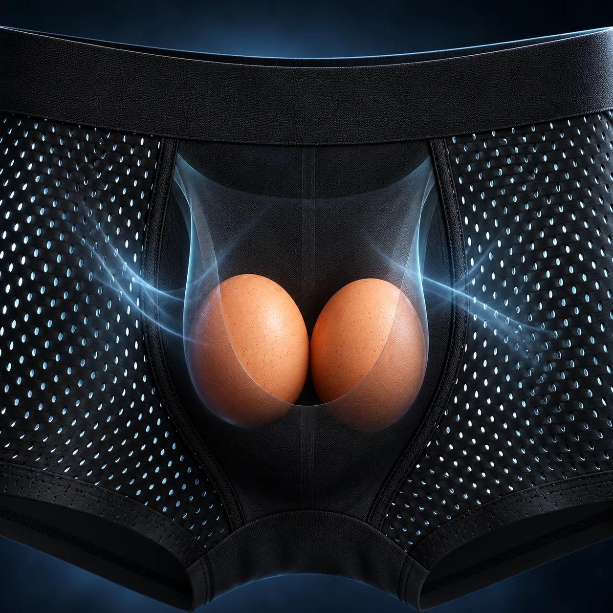 Ilustración conceptual de dos huevos en la bolsa frontal del bóxer